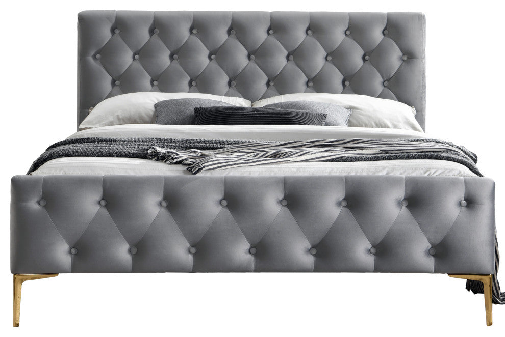 France Upholstered Platform Bed, Queen, Charcoal