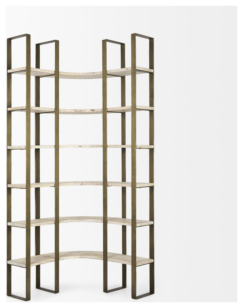 Gold Iron Framed Curved Wooden Shelving Unit