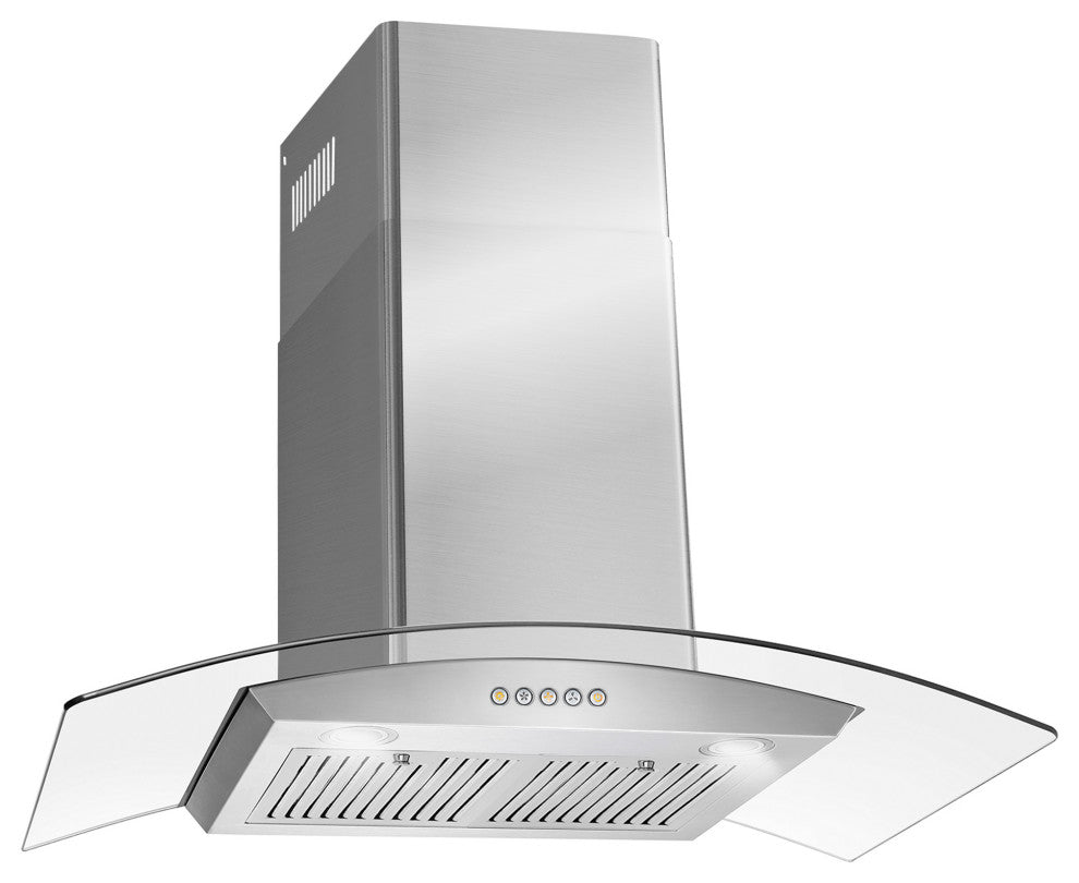 Cosmo 380 CFM Wall Mount Vent Range Hood With Permanent Filters & Glass Canopy, 36", Ducted