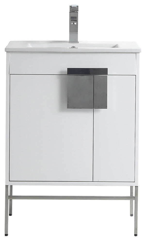 Kuro Contemporary White Bathroom Vanity, 24"