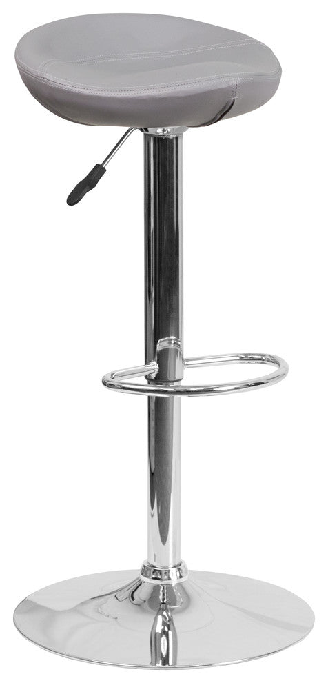 Contemporary Vinyl Adjustable Height Barstool With Chrome Base, Gray