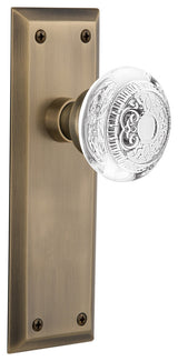 New York Plate Privacy Crystal Egg and Dart Knob, Antique Brass, 2.375"