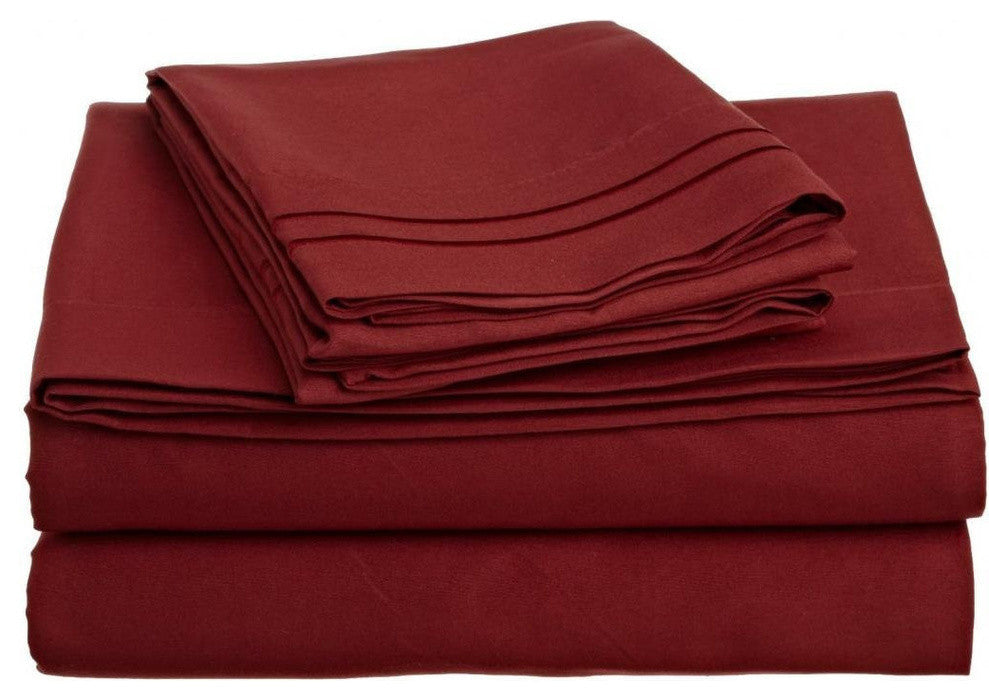 Two Line Embroidery 90Gsm Microfiber Sheet Set, King, Burgundy