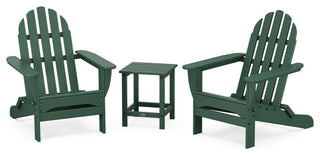Classic Folding Adirondack 3-Piece Set, Long Island 18" Side Table, Green