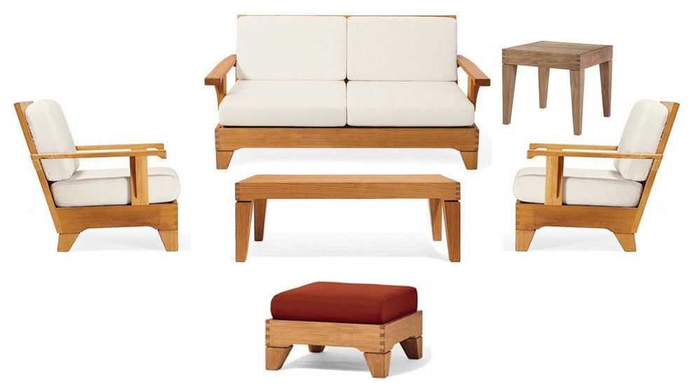 6-Piece Caranas Outdoor Teak Sofa Set With Sunbrella Cushions Frequency Ash, Linen Straw
