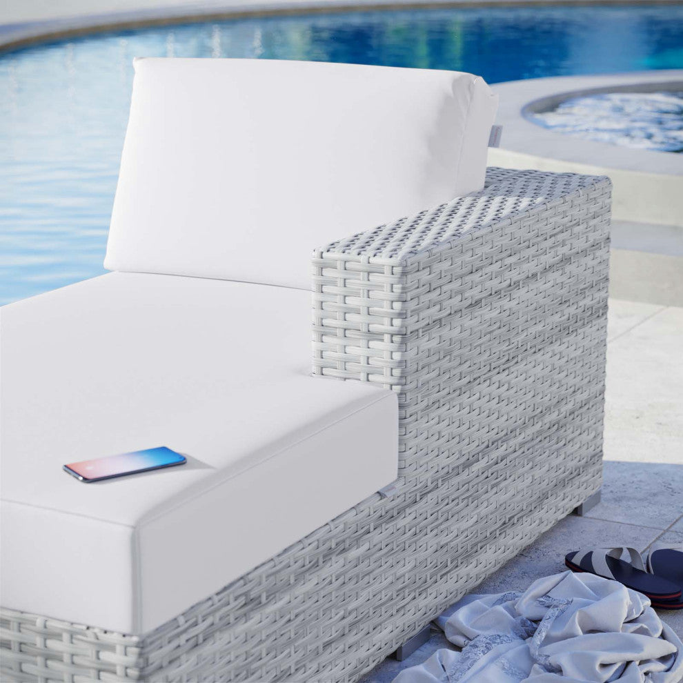 Lounge Chair Chaise, Rattan, Wicker, Gray White, Modern, Outdoor Patio Cafe