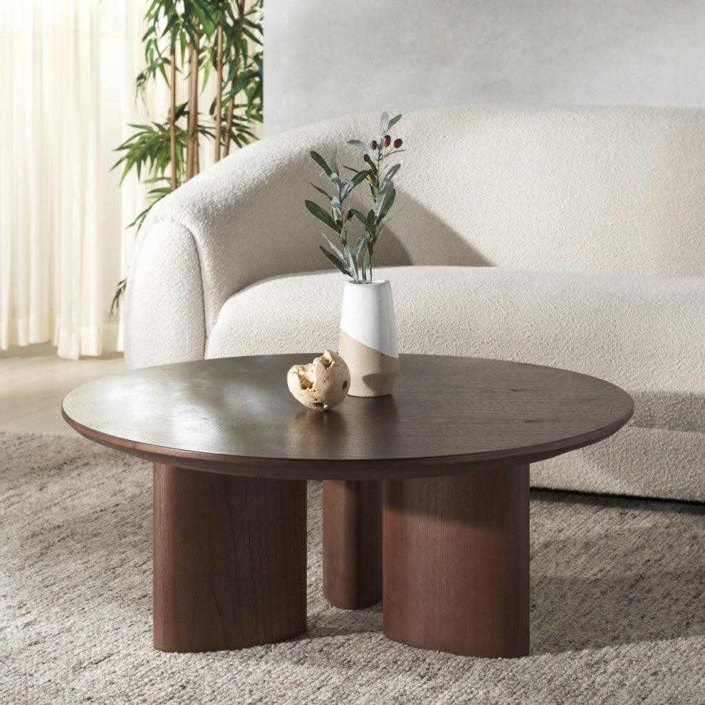 Safavieh Couture Barnard Round Wood Coffee Table, Walnut