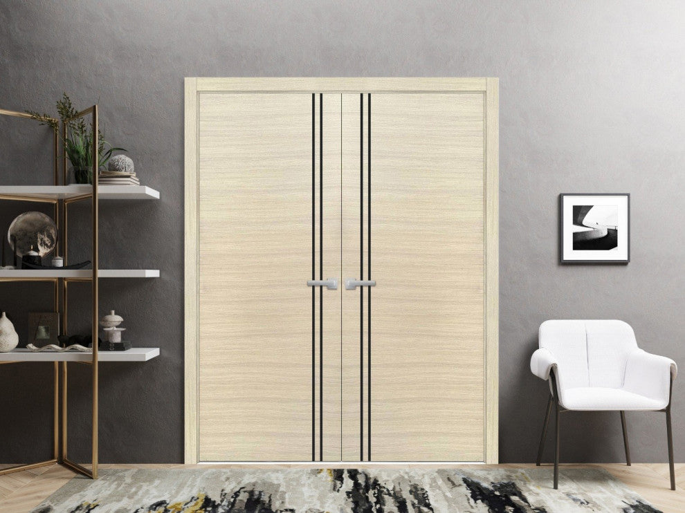 Solid French Double Doors 36 x 80 | Planum 0016 Natural Veneer with