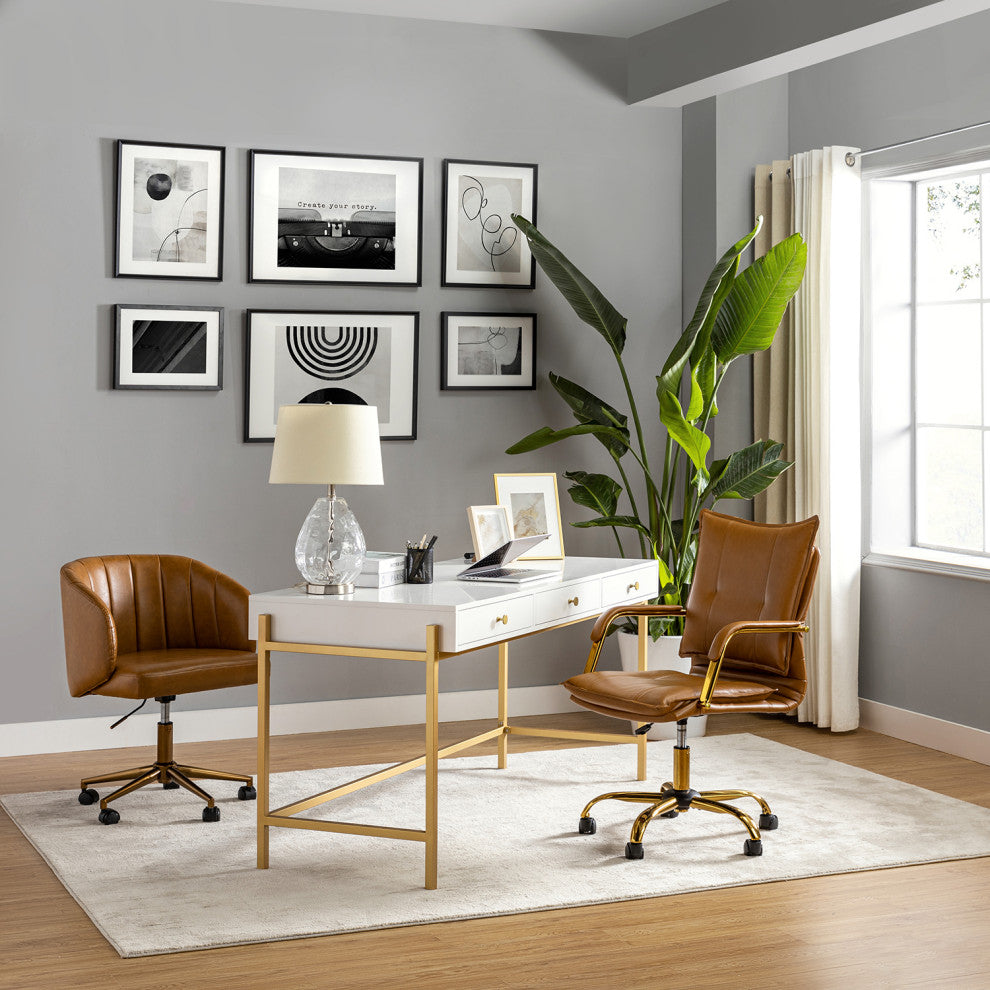 Modern Task Chair Office Swivel Chair with Tufed Back, Camel