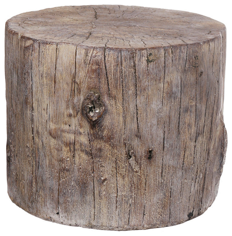 Benzara BM158297 Round Tree Stump Cement Stool, Brown