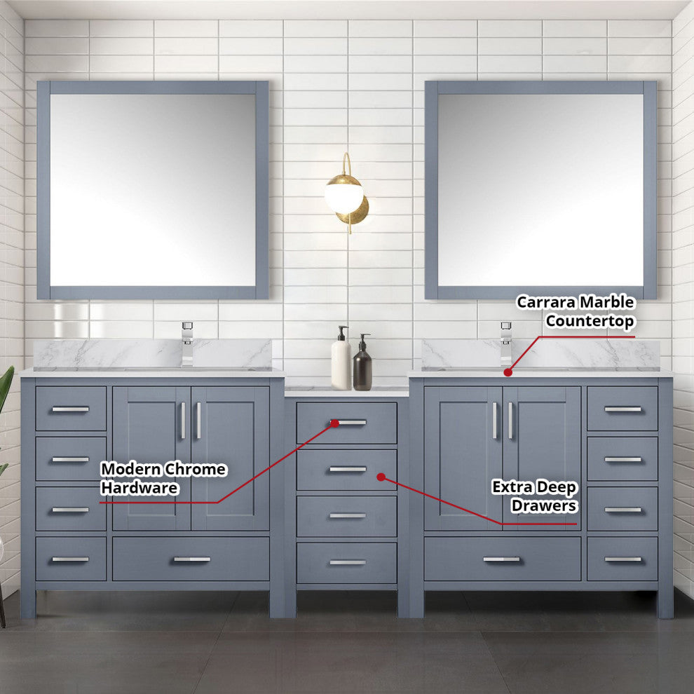 Lexora Coraline Double Bath Vanity Dark Gray 92 With Countertop, Faucet & Mirror