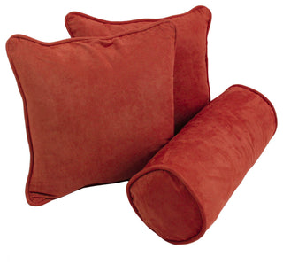 Double-Corded Solid Microsuede Throw Pillows, Set of 3, Cardinal Red