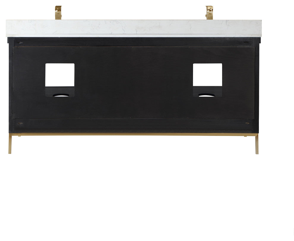 Kesia Black Oak Bathroom Vanity Set, 72", With Mirror