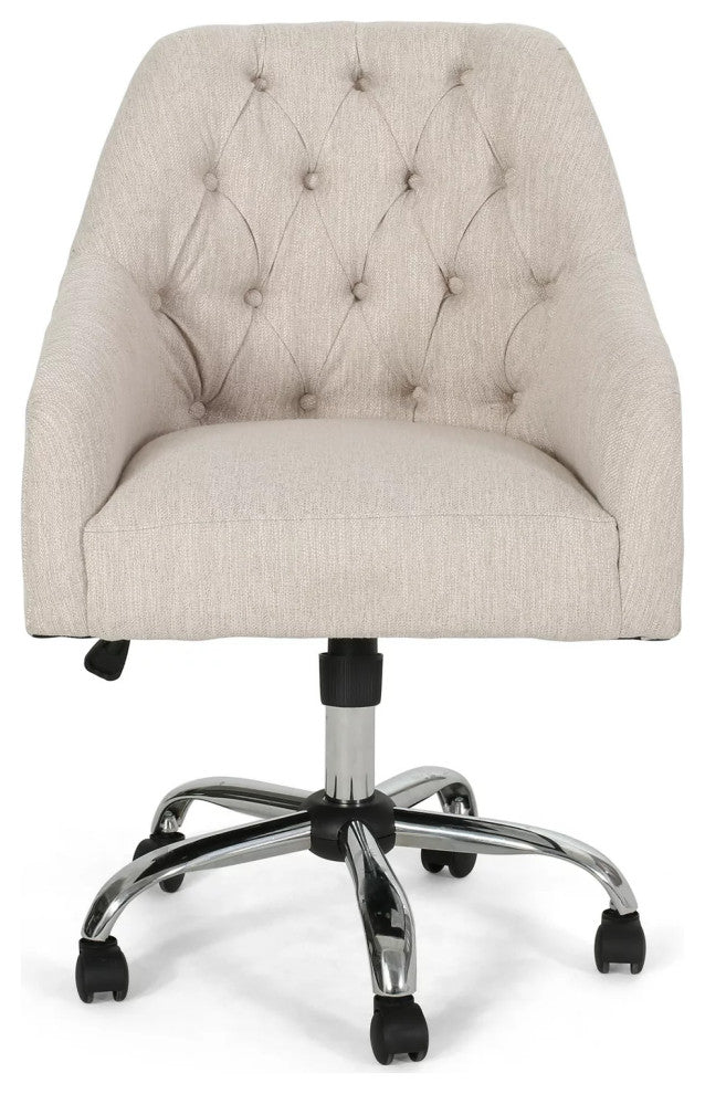 Swiveling Office Chair, Padded Seat & Barrel Backrest With Button Tufting, Beige
