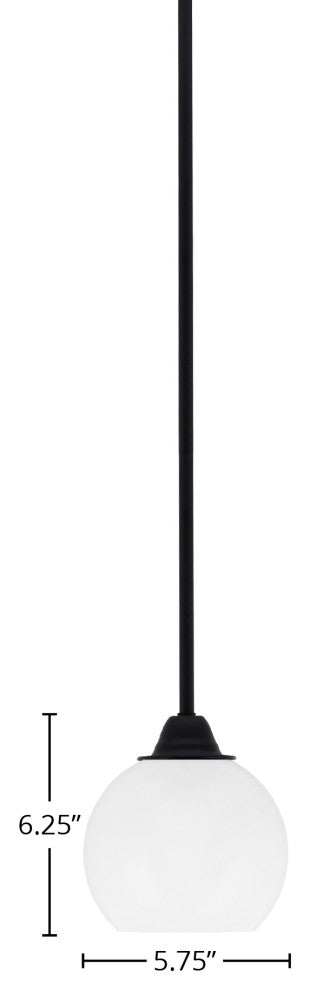 Paramount Mini Pendant, Matte Black, 5.75" White Marble Glass