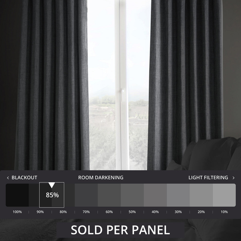 Faux Linen Darkening Curtain Single Panel, Dark Gravel, 50"x120"