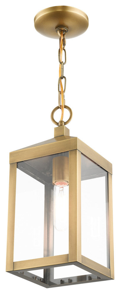 Livex Lighting Nyack 1 Light Antique Brass Small Outdoor Pendant Lantern