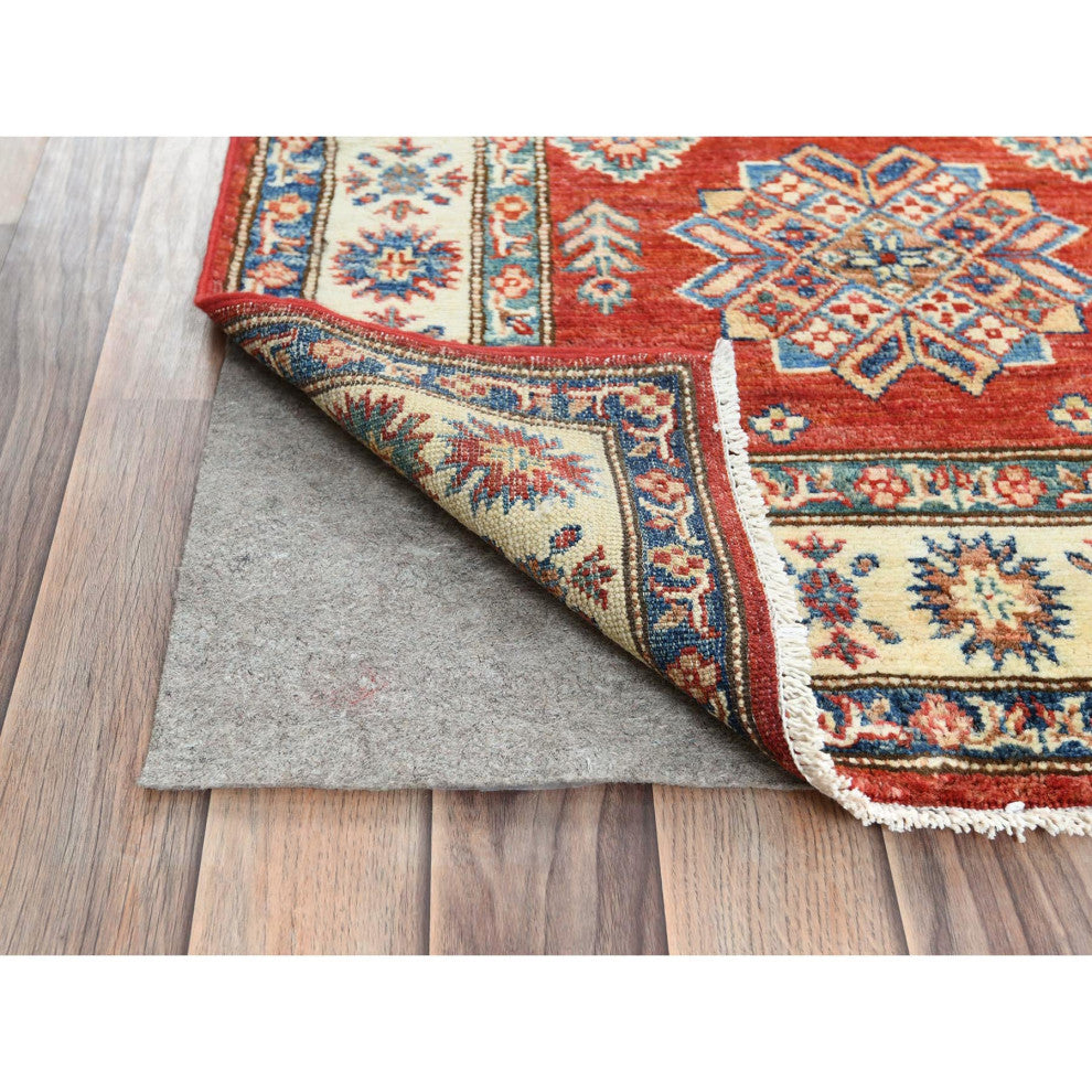 Rich Red, Afghan Super Kazak Soft Wool Hand Knotted XL Runner Rug, 2'8"x39'1"