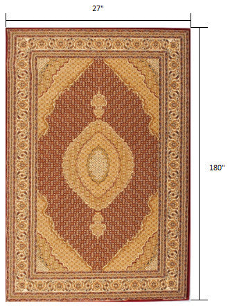 2" x 15" Red and Beige Medallion Runner Rug