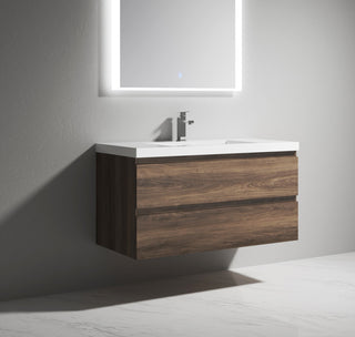 Alma-Pre Wall Mount Vanity With White Sink, Ebony Brown, 42"