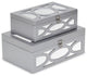 Set of Two Silver Oval Scroll Mirror Jewelry Storage Boxes