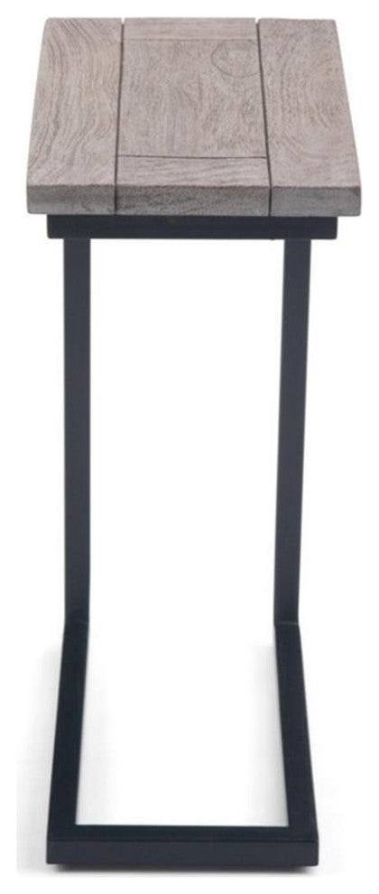 Wood And Metal 18 Inch Wide Rectangle C Side Table In Birch, Fully Assembled