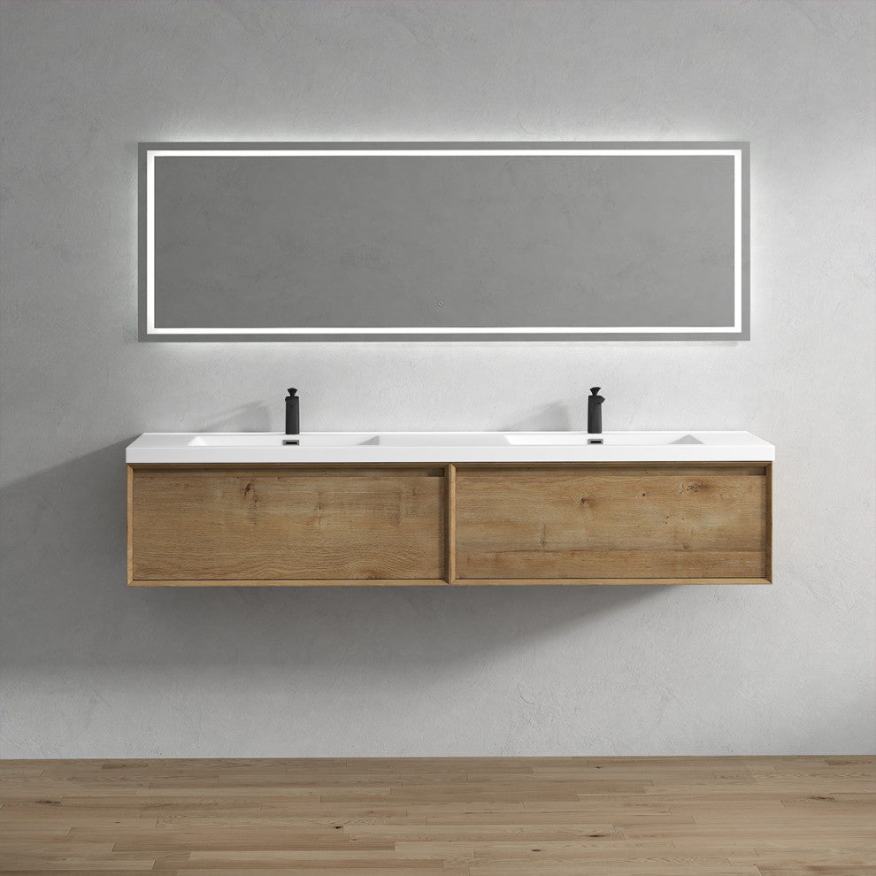 Aurora 84'' Double Sink Wall Mounted Modern Bathroom Vanity, White Oak