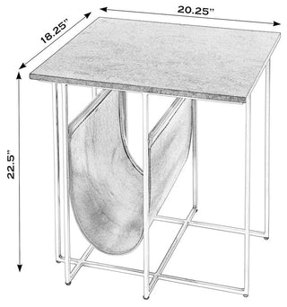 Stephanik 20.25"W Rectangular Marble/Leather Magazine Side Table, Green