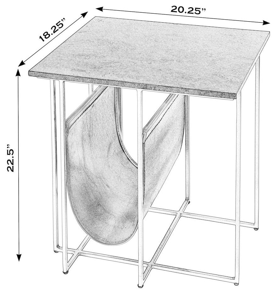 Stephanik 20.25"W Rectangular Marble/Leather Magazine Side Table, Green