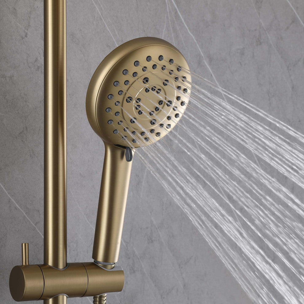 Shower System with 5 Settings Handheld Shower Head ( Not Included Rough Valves), Brushed Gold