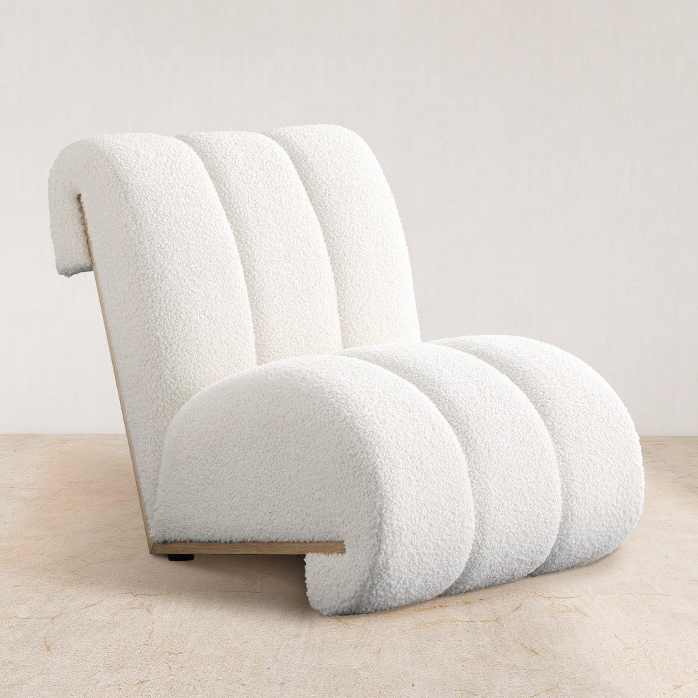 Swoon Faux Sheepskin Upholstered Accent Chair, Cream, White Oak Veneer