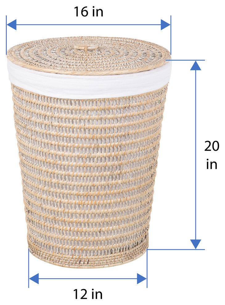 Cambria Rattan Laundry Hamper With Liner, White Wash