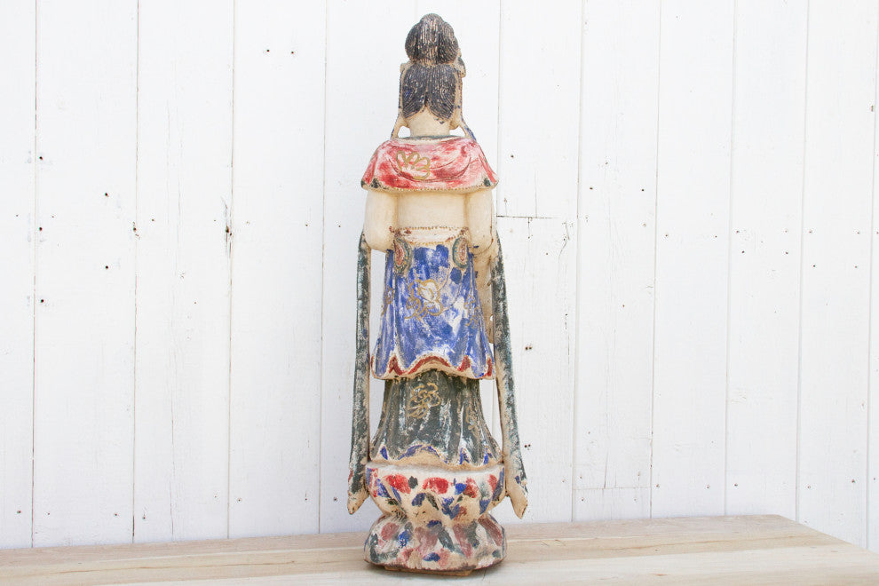 Antique Finely Carved & Painted Chinese Statue