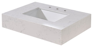 Merano Engineered Stone Vanity Top, Aosta White Apron With White Sink, 30"