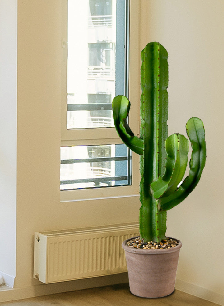 Serene Spaces Living Faux Candelabra Cactus in Gray Plastic Pot, 44" Tall