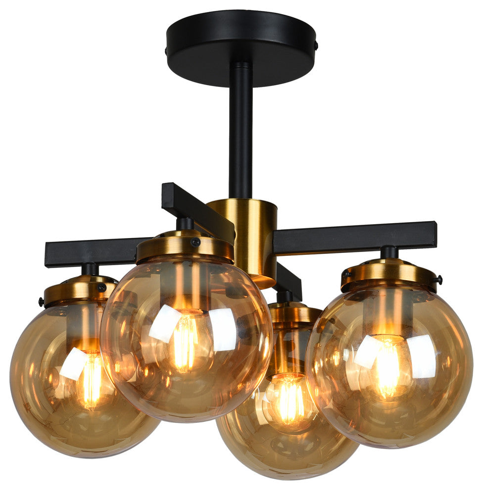 WAREHOUSE OF TIFFANY'S WSD040 Aurora 15 in. 4-Light Black and Antique Brass