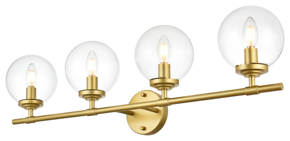 4 Light Brass And Clear Bath Sconce