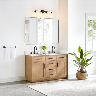 Gavino Vanity With Grain White Composite Stone Top, Light Brown/Matte Black, 54", With Mirror