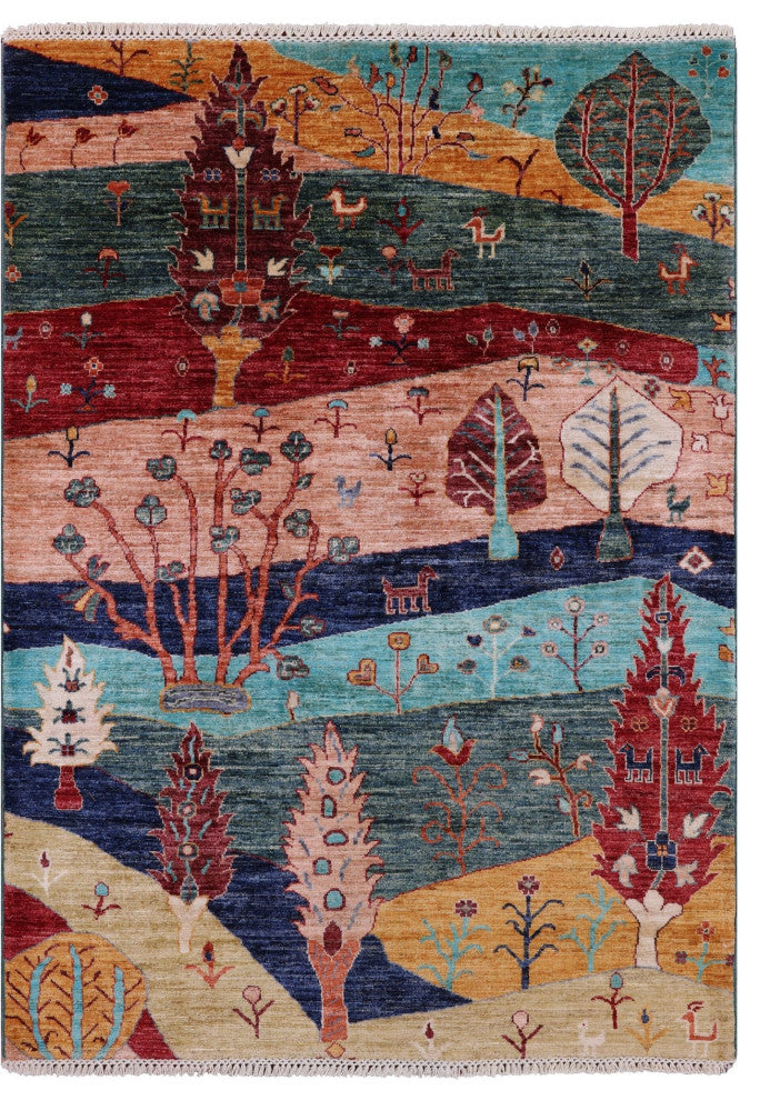 4' 2" X 5' 9" Persian Gabbeh Tribal Hand Knotted Rug - Q12763