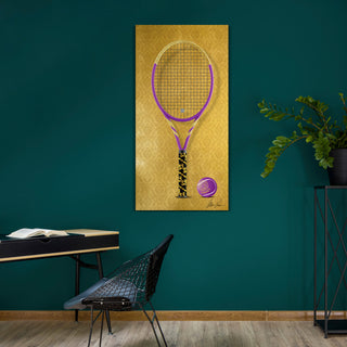 "Versace Vibes Racquet" Frameless Floating Tempered Glass Panel Graphic Wall Art