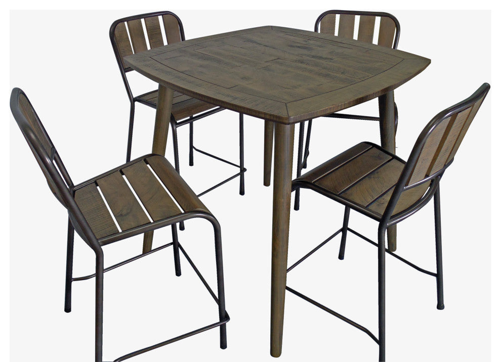 Cole Reclaimed Solid Wood Counter Chair in Brown with Black Metal Frame