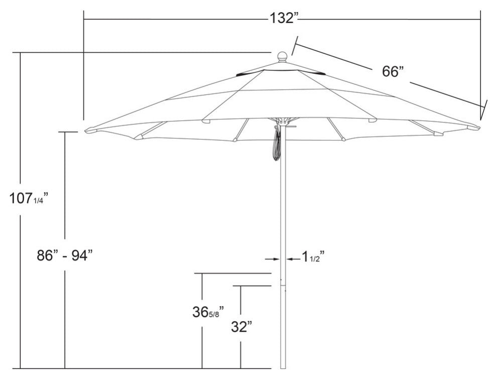 11' Fiberglass Umbrella Silver Anodized, Canvas, 11'