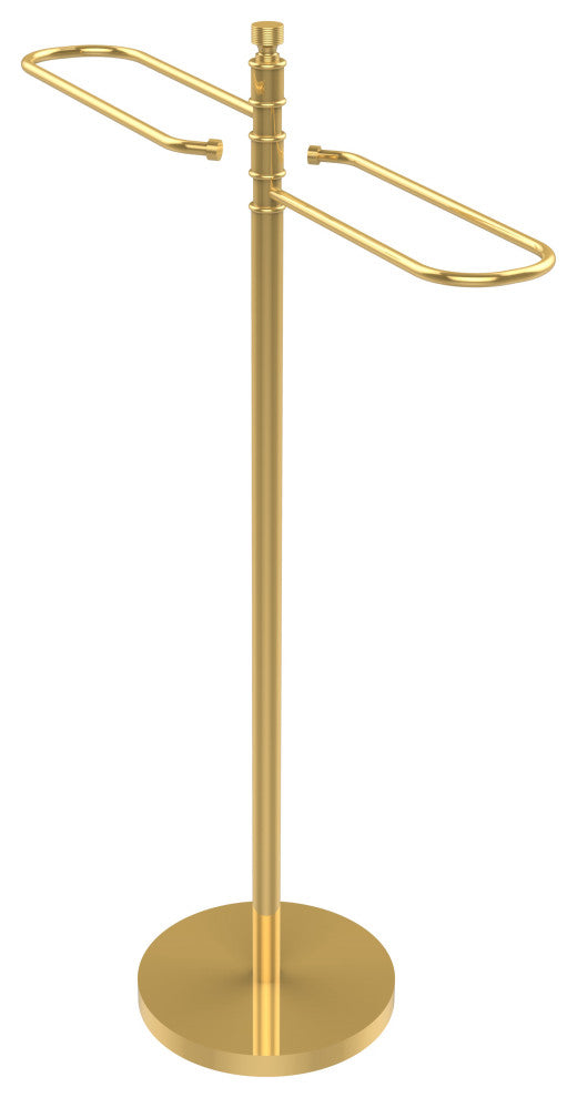 Contemporary Free Standing Floor Bath Towel Valet, Unlacquered Brass