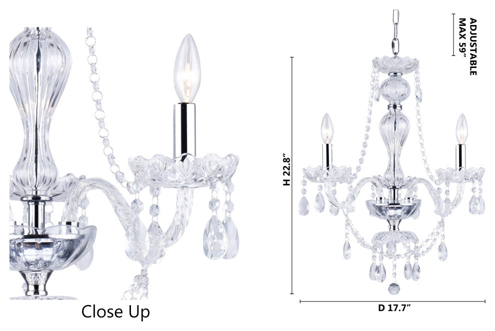 3-Light Crystal Chandelier with Chrome Finish