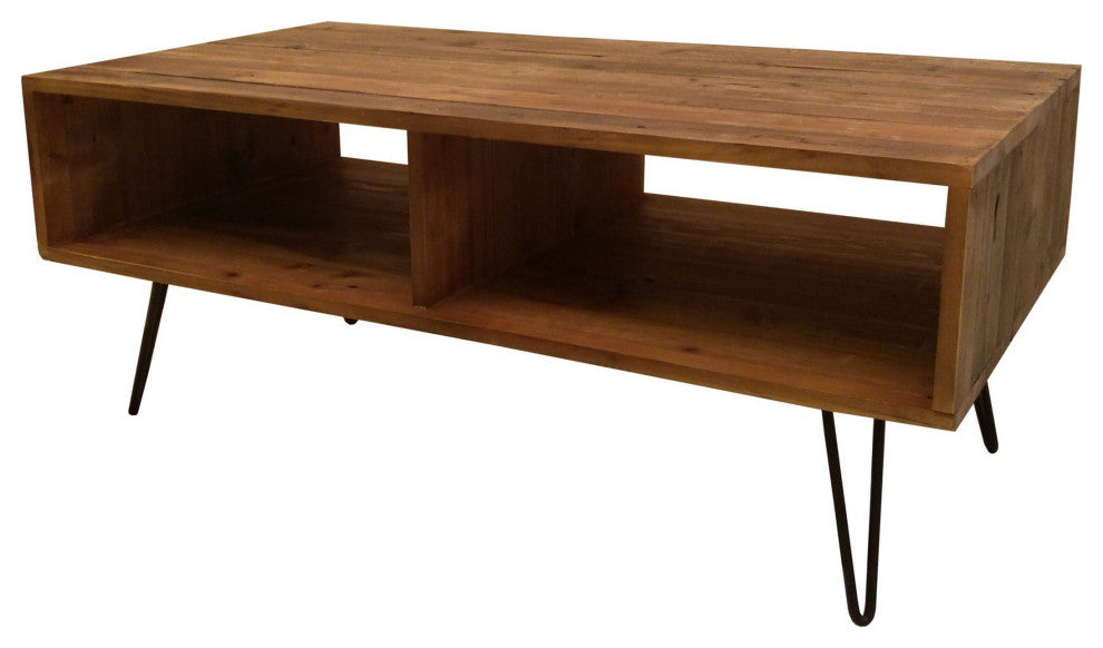 Benzara BM288102 Modern Cocktail Coffee Table With Open Compartments, Brown