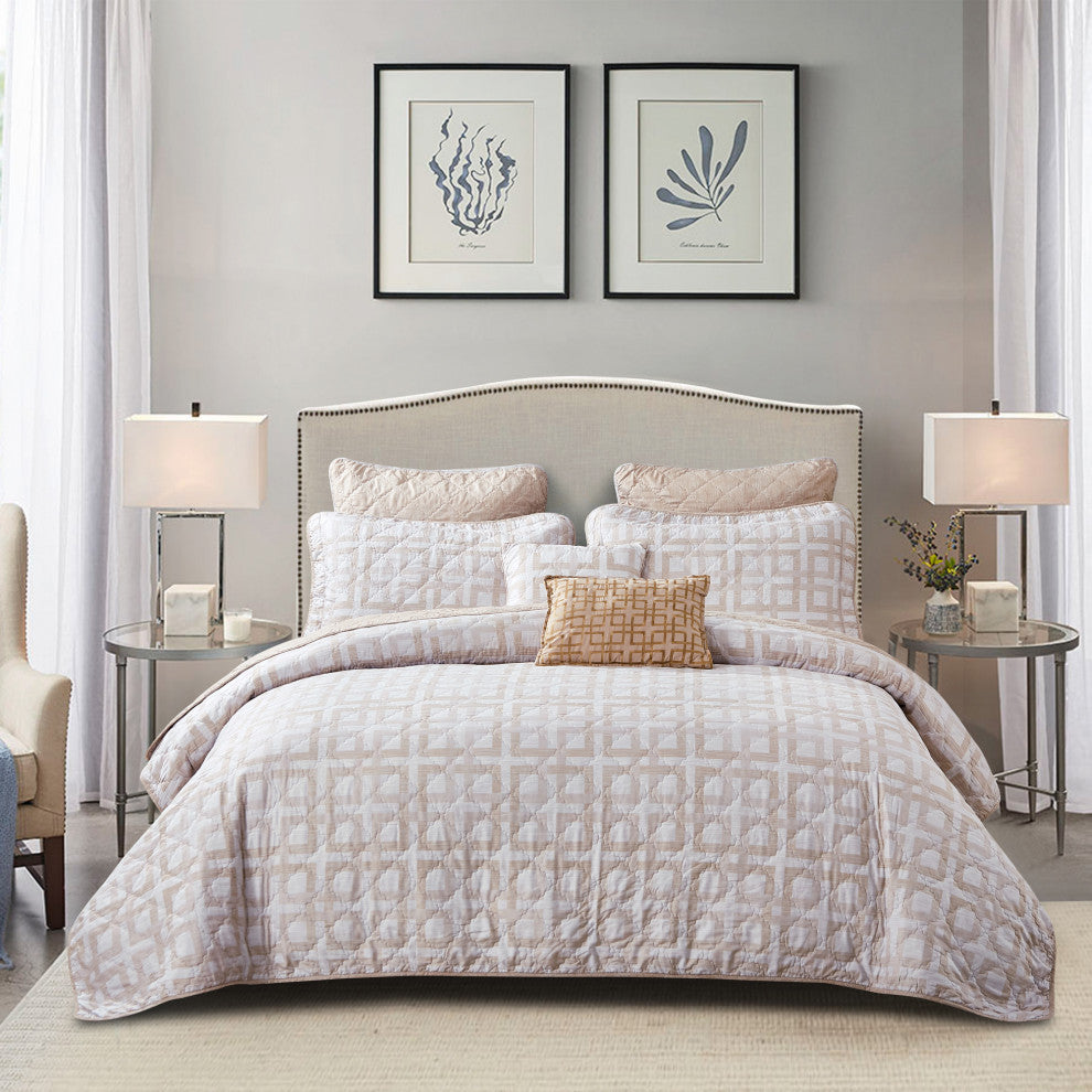 Austin Geo Quilted 7 Piece Bed Spread Set, Queen