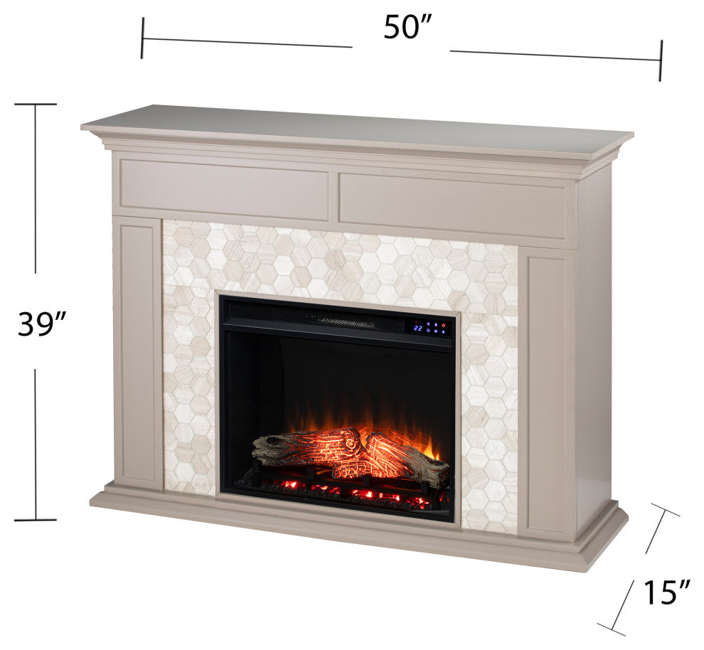 Torron Marble Tiled Touch Screen Electric Fireplace - Gray