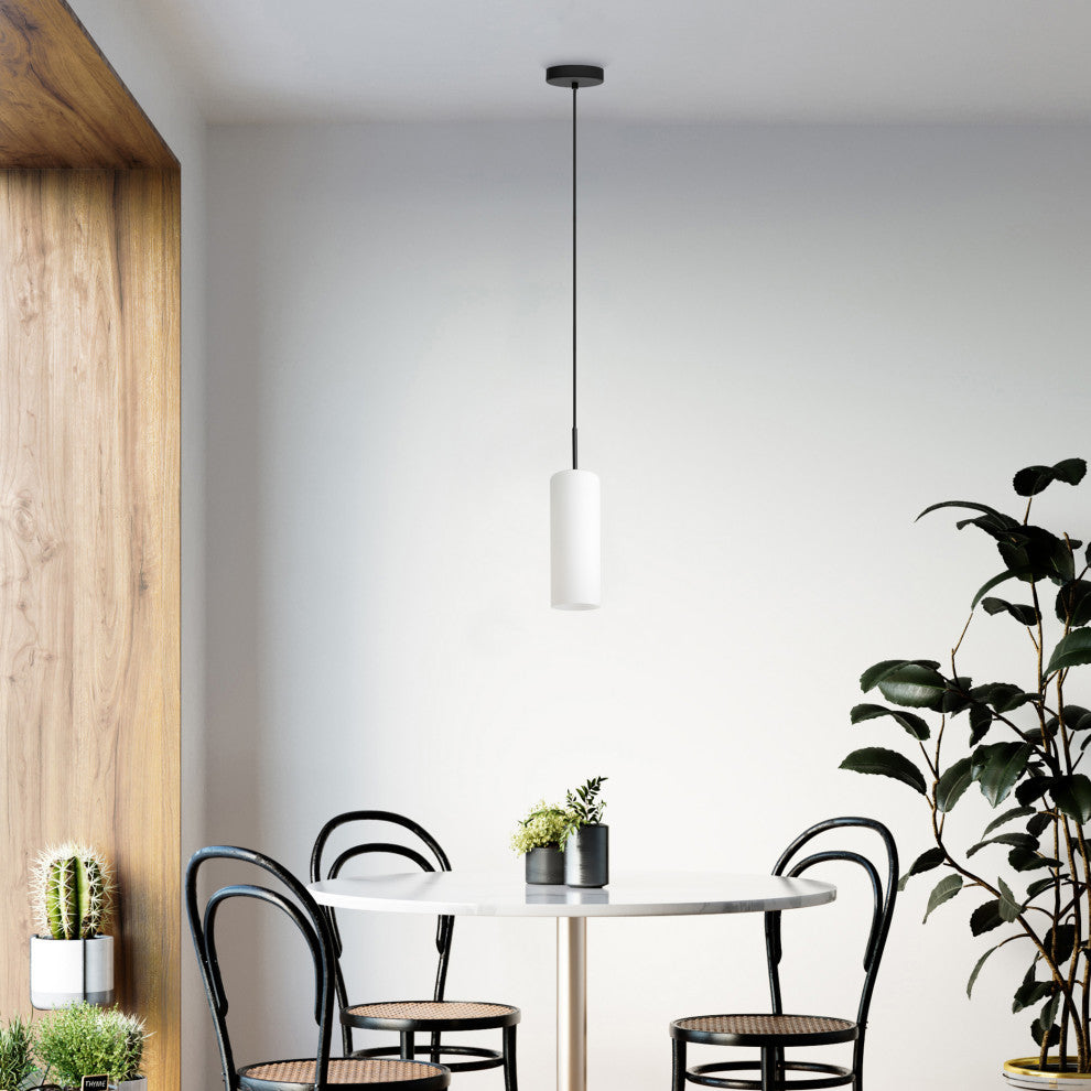Troy 3 1-Light Pendant,, Structured Black Finish, Opal Glass Shade