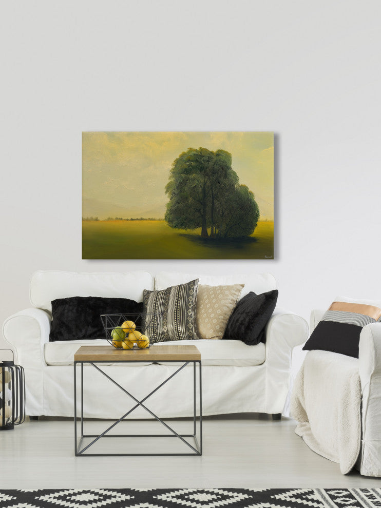 "Green Fields and Lone Tree" Painting Print on Wrapped Canvas, 24x16