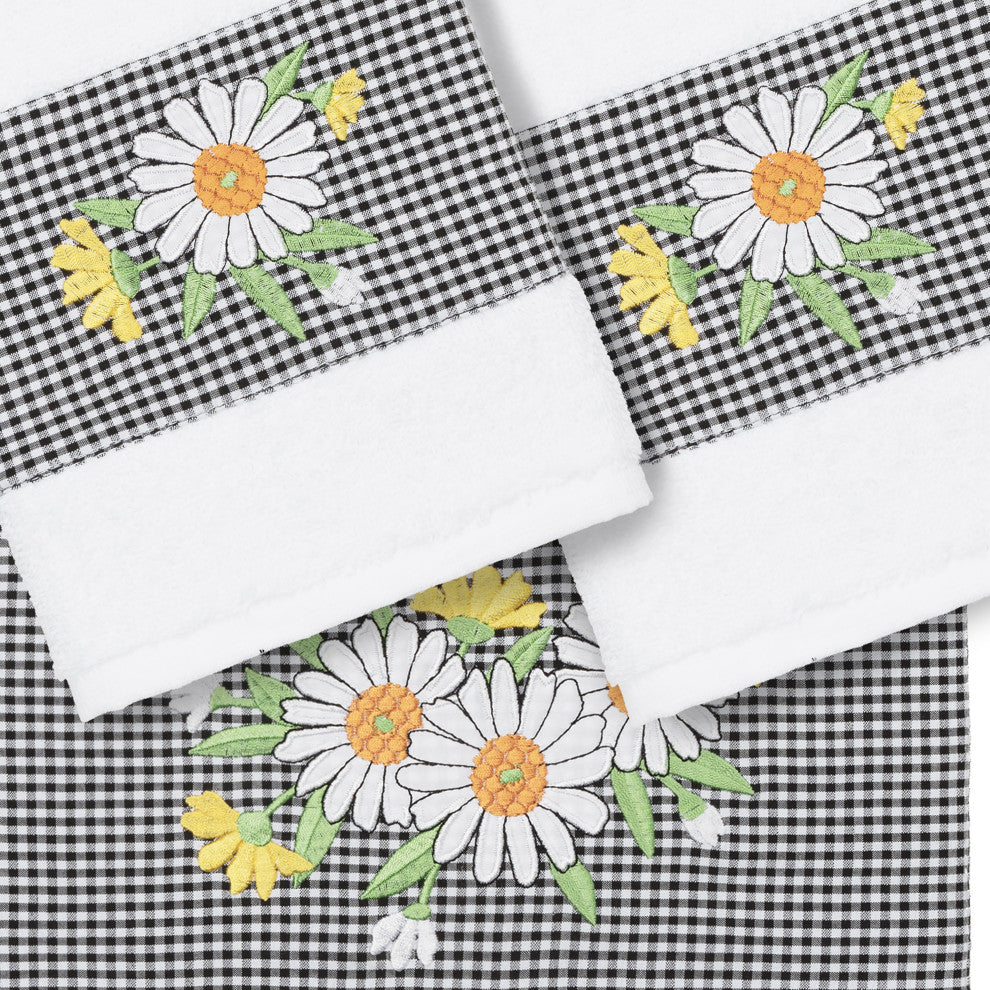 Linum Home Textiles Turkish Cotton Daisy 3-Piece Embellished Towel Set, White